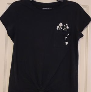 Abercrombie and Fitch - knotted black shirt with embroidered front pocket